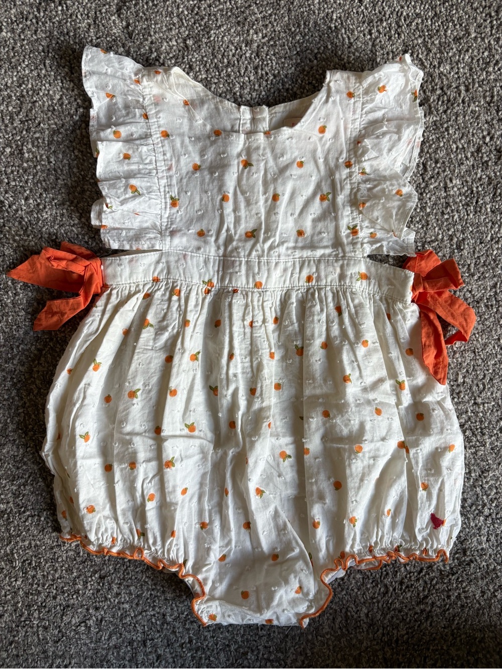 Pink Chicken White Romper with Orange Fruit Print and Orange Side Ties